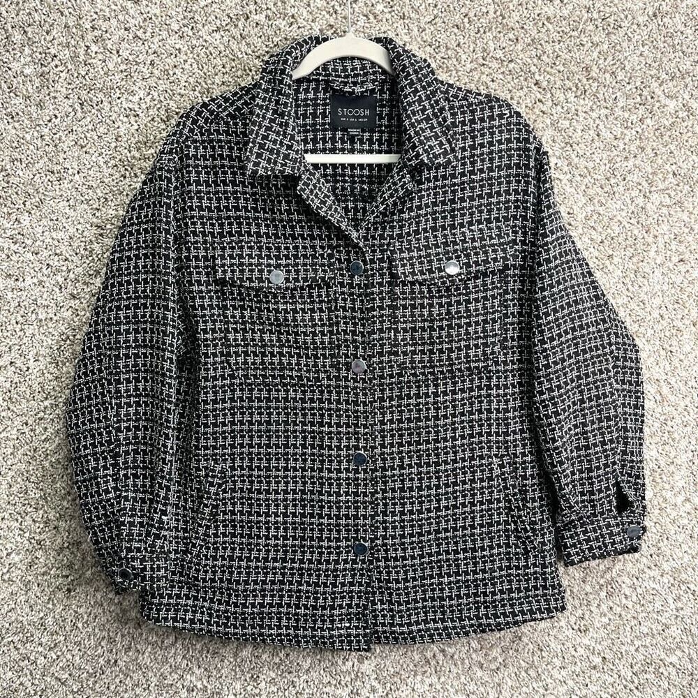 Stoosh Jacket Women’s Small Black and White Tweed Long Sleeve Double Pocket